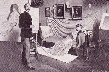 L'artiste et son modèle devant une étude en cours